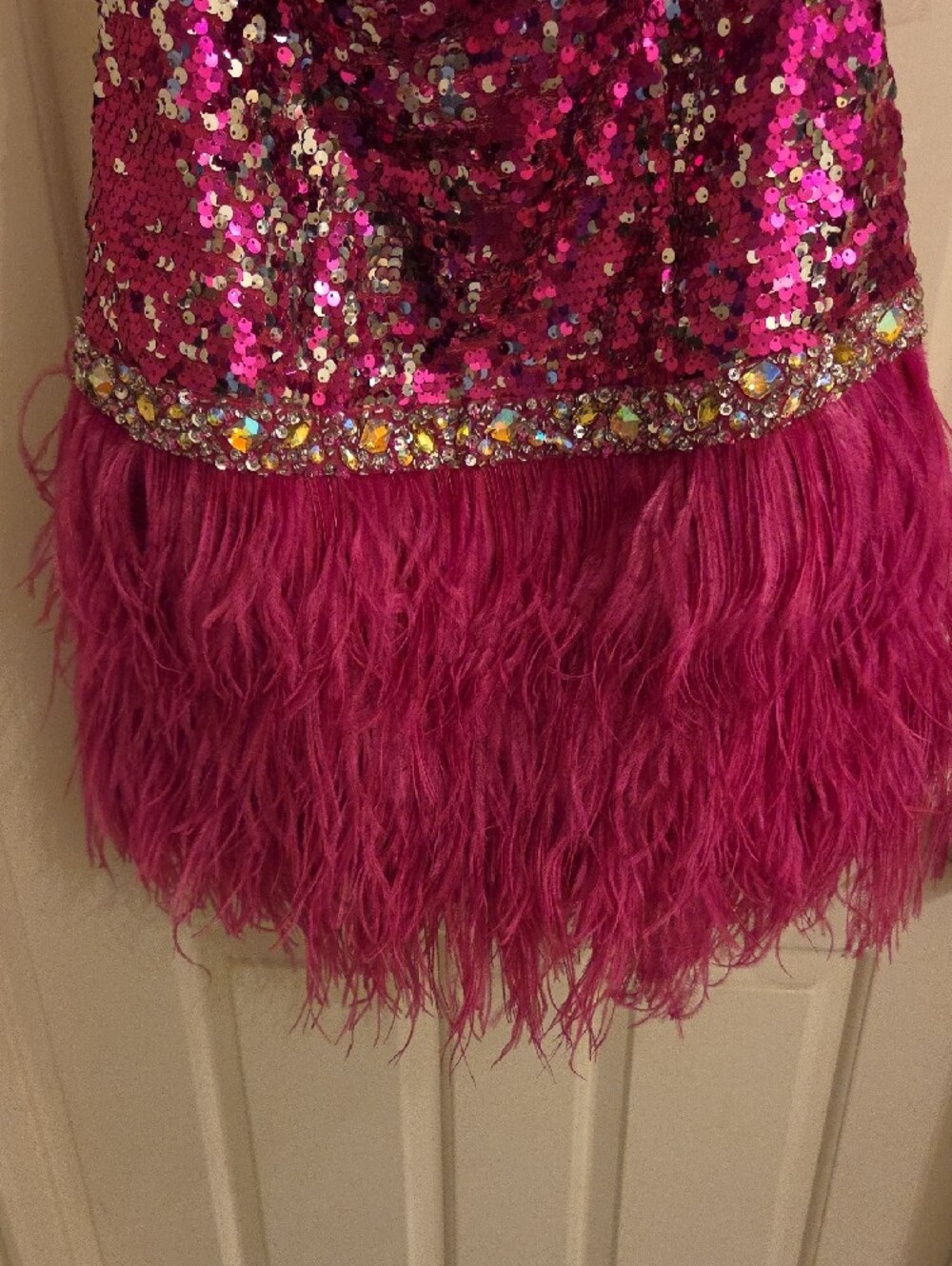 Night Moves Hot Pink Sequin & Feather Party Dress - Picture 3 of 5